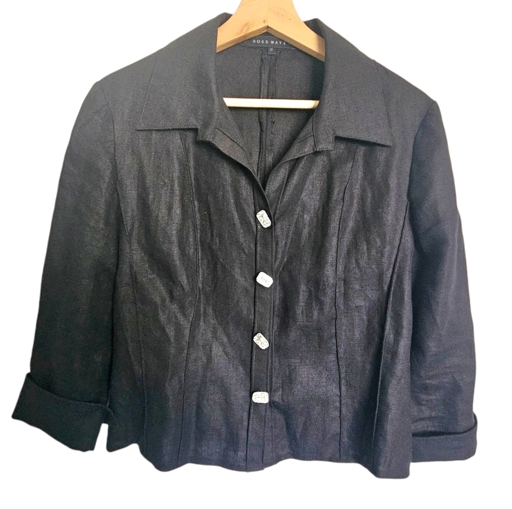 Ross Mayer Black Linen Cropped Jacket Size 12